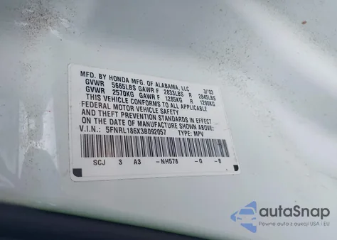 2003 Honda Odyssey Ex from USA, damaged, VIN 5FNRL186X3B092057